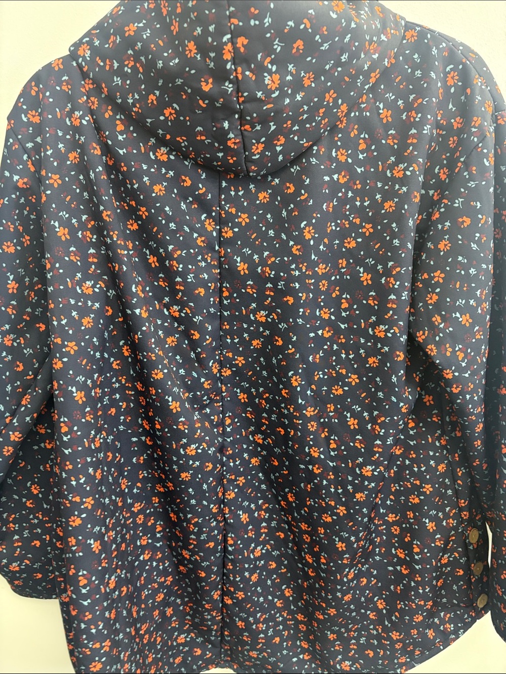 Women's Navy Floral Hooded Coat with Faux Fur Lining - Picture 5 of 5